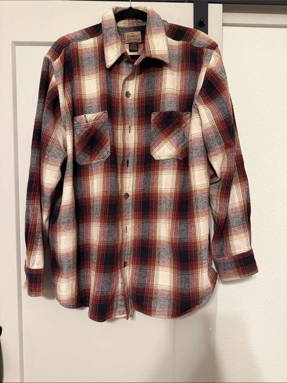 Schmidt Outdoorsmen Men's Lightweight Plaid Shirt Jacket - Burgundy & Cream